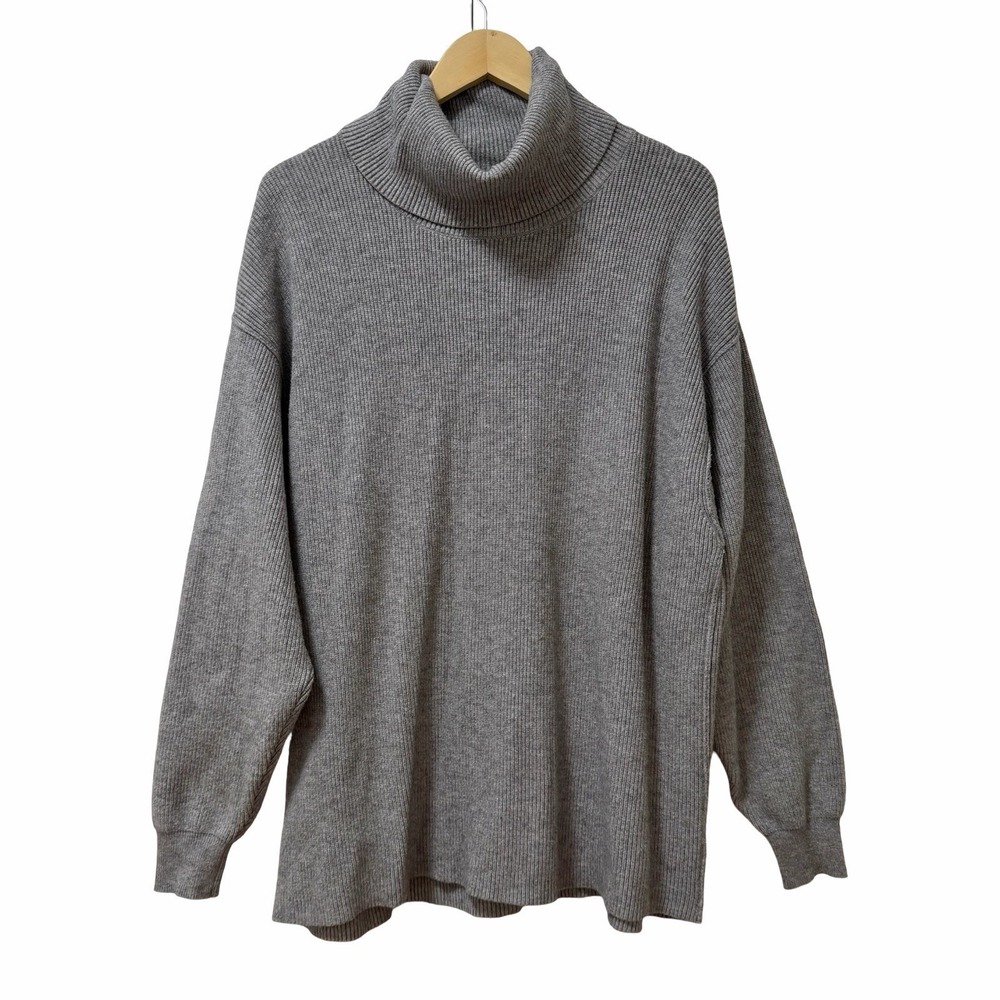Free People Easy Street Ribbed Turtleneck Tunic Sweater Size S Gray Oversized‎